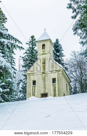 Small church, chapel dedicated to St. Cross, in Trakoscan park in Croatia, built 1754 in Baroque classicism style.