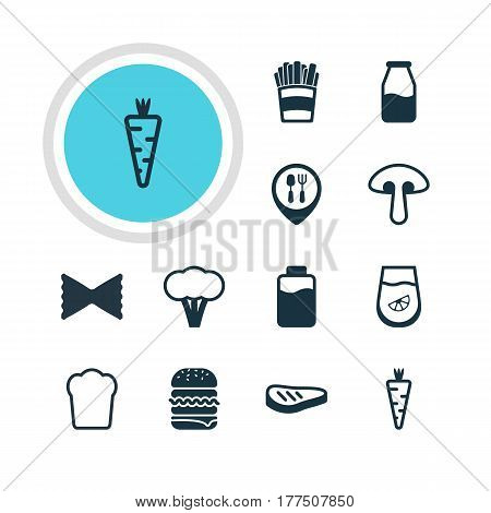 Vector Illustration Of 12 Food Icons. Editable Pack Of Cruet, Juice, Lactose And Other Elements.