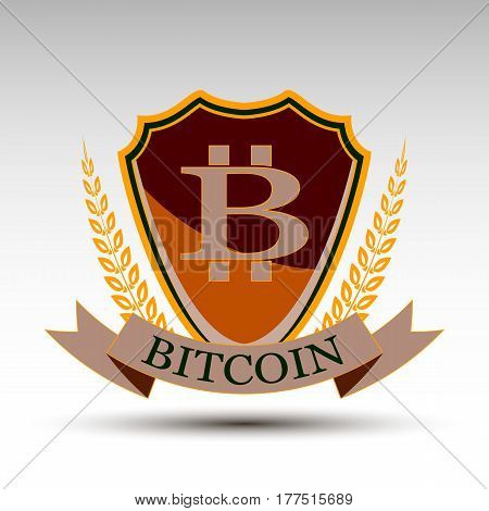 The vector shield with bit coin symbol.Flat design