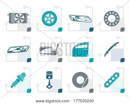 Stylized Realistic Car Parts and Services icons - Vector Icon Set 1