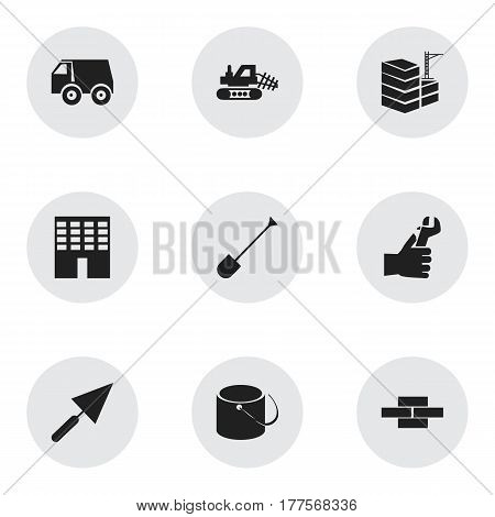 Set Of 9 Editable Building Icons. Includes Symbols Such As Mule, Stone, Architecture And More. Can Be Used For Web, Mobile, UI And Infographic Design.