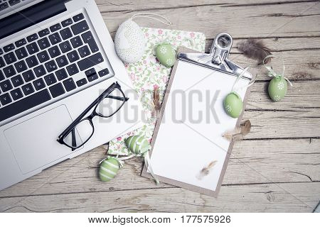 Easter Background With Eastereggs And Butterflies On Wood