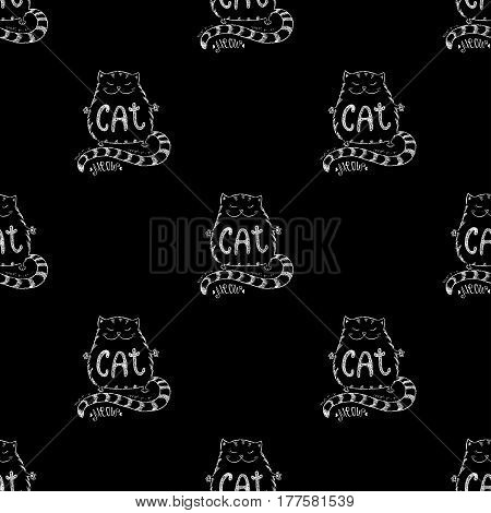 Cute cat seamless pattern, funny hand drawn , stock vector illustration