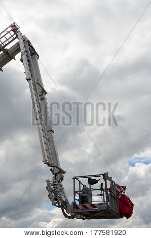 GOMEL BELARUS - SEPTEMBER 17 2016: Fire-fighting automatic crankshaft-telescopic lift Scania Bronto Skylift F 51 RLX on equipment of Gomel rescuers