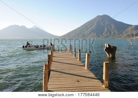 Lake Atitlan With Volcano San Pedro