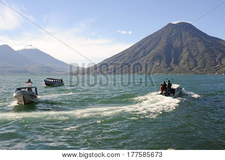 Lake Atitlan With Volcano San Pedro