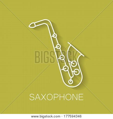 Music instrument retro line icon. Saxophone shape. Classic musical object. Vector decorative design background. Magazine cover. Marketing concept