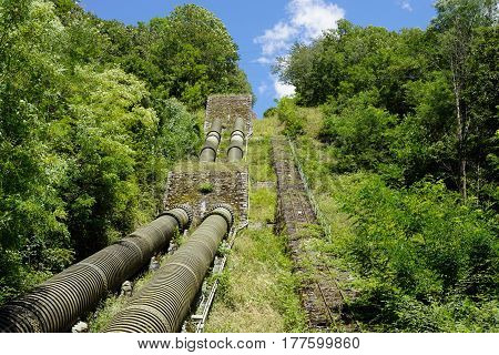 penstock water pipes in a hydroelectric power plant
