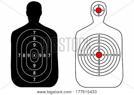 Human gun, shooting target on white background
