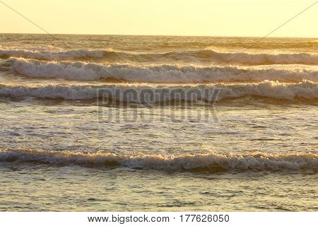 Coast of the Black Sea at sunset Tuapse district solar wave