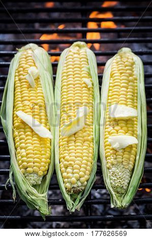 Sweet Corncob On Grill With Butter And Salt