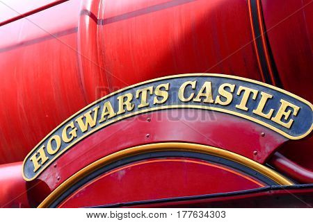 OSAKA , JAPAN - MAR 20 : The hogwarts express train at the Wizarding World of Harry Potter in Universal Studios Japan, a theme park in Osaka, Japan on Mar 20 2017.