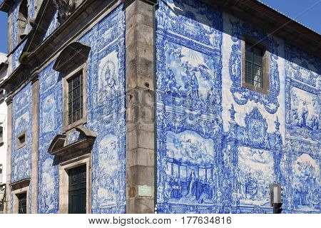 Capela das Almas church and its walls which are covered with tiles porto Portugal