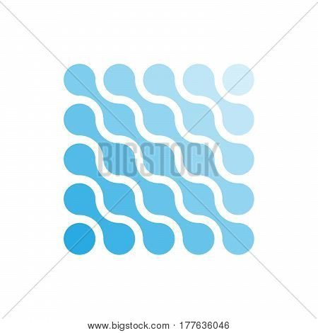 Connected dots in a shape of rhombus and shades of blue. Water theme concept. Abstract design element. Vector illustration.