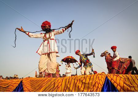 Rajasthani Folk Dancers In Ethnic Attire Perform