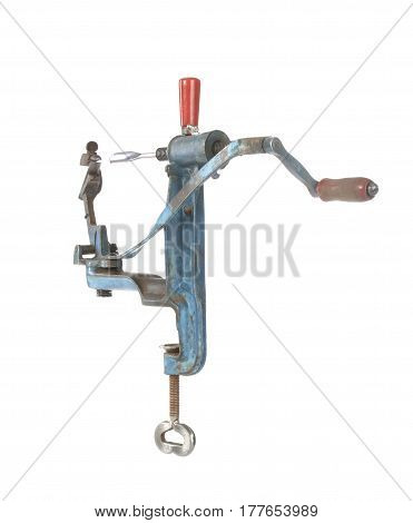 original old maschine apple peeler and potato made of metal