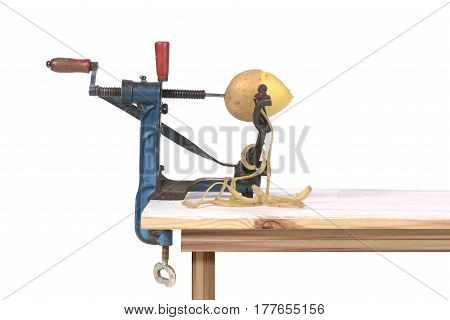 original old maschine apple peeler and potato made of metal