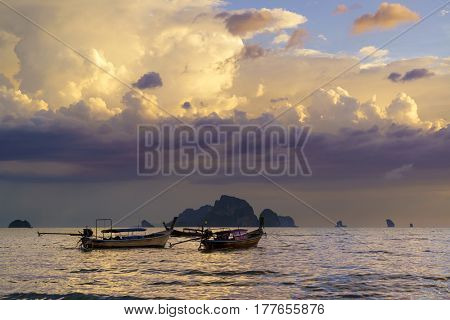 sunset on the Andaman sea , Krabi province, Thailand, Asia