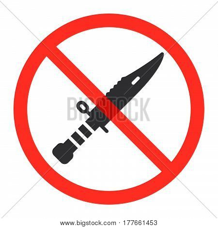 Knife icon in prohibition red circle No steel arms ban sign forbidden symbol. Vector illustration isolated on white