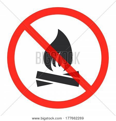 Fire icon in prohibition red circle No bonfire ban sign forbidden symbol. Vector illustration isolated on white