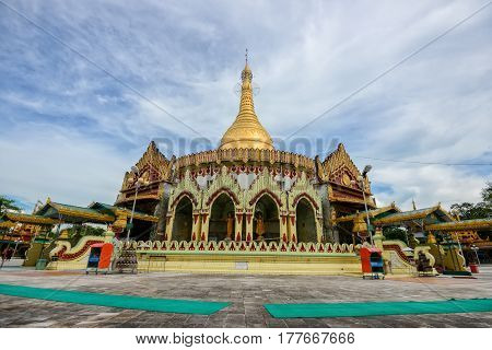 Kaba aye Pagoda famous place in Yangon Myanmar with clear blue sky.