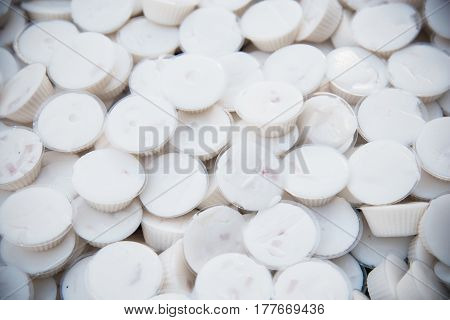 Thai dessert coconut sweet milk custard in small plastic cup