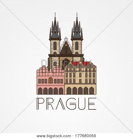 Church of Our Lady before Tyn - The symbol of Prague, Czech Republic. Modern linear style. One line concept. Editable stroke