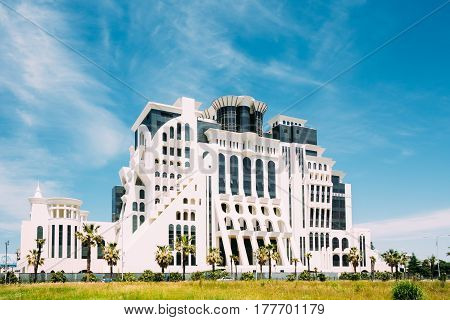 Batumi, Adjara, Georgia - May 25, 2016: Semiramida garden hotel in Sherif Khimshiashvili street in sunny summer day