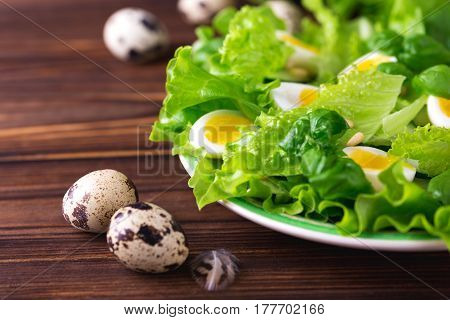Letucce, Cucumber, Spinach, Basil And Quail Eggs Salad