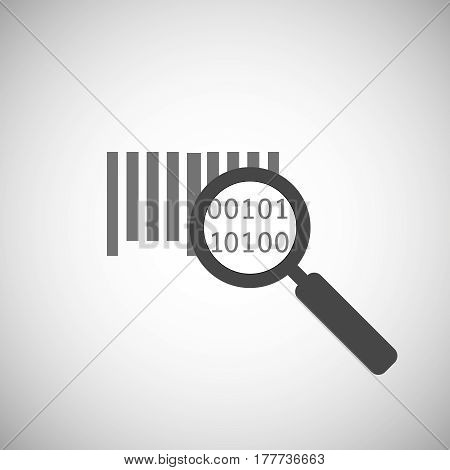 bar code icon . Magnifier and bar code symbol. research bar code