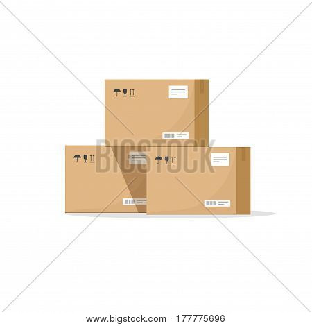 Parcel boxes carton vector illustration, warehouse parts, cardboard cargo shipment boxes, package paper box flat cartoon design isolated on white
