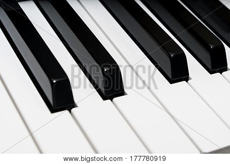 Piano keys white and black angle view