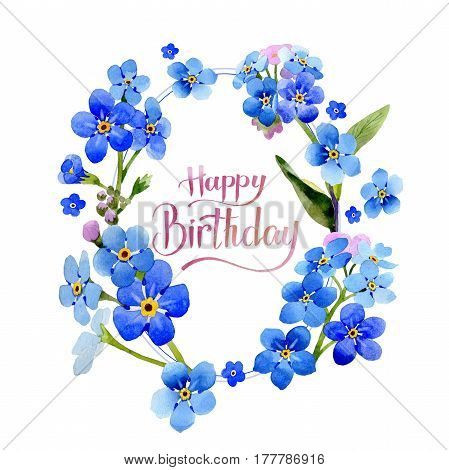Wildflower myosotis arvensis flower in a watercolor style isolated. Full name of the plant: Myosotis arvensis. Aquarelle wild flower for background, texture, wrapper pattern, frame or border.