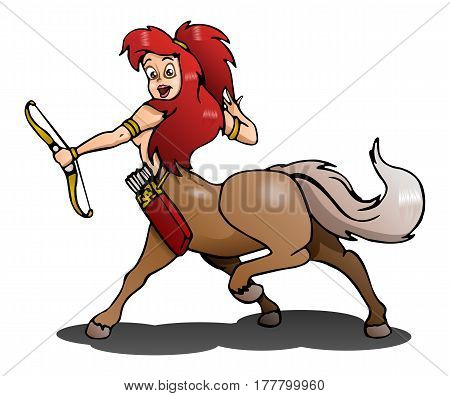 illustration of a female centaur archerer on isolated white background