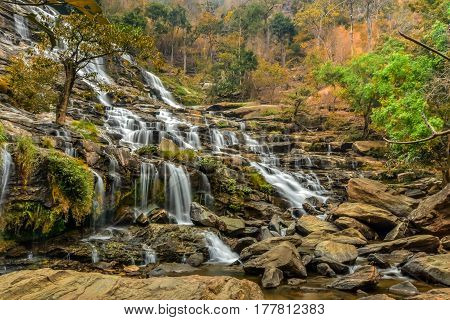 Mae-Ya Water Falls in autumn at Doi-intanon in Chiangmai northern province of Thailand