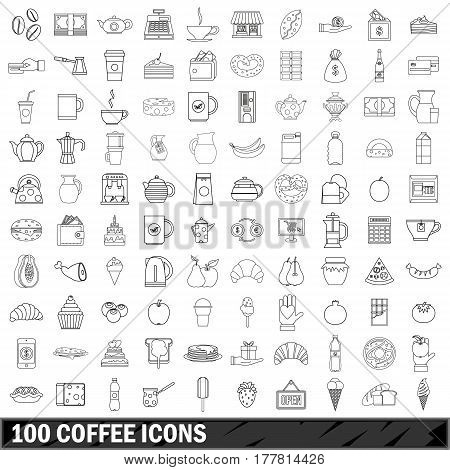 100 coffee set in outline style for any design vector illustration