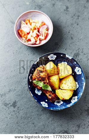 Roast Chicken with Baked Potatoes