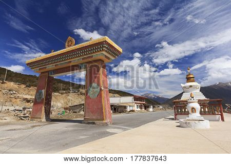Row of stupas at the gate of Deqing city Yunnan China