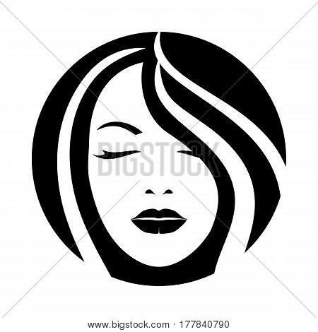 Woman model face style sketch. Hair look icon. Sign vector illustration