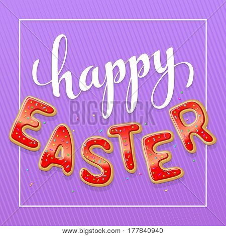 Happy Easter holiday gingerbread lettering on white background. Vector illustration
