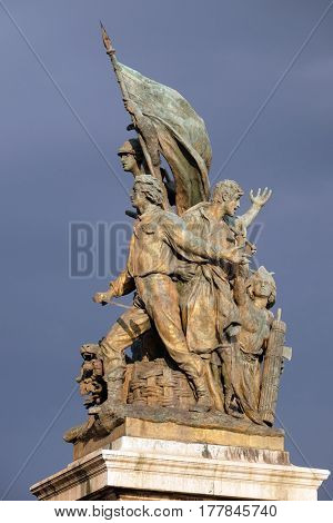 ROME, ITALY - SEPTEMBER 01: Memorial to ancient fighters in front of the Monomento a Vittorio Emanuele II. Venice Square, Rome, Italy  on September 01, 2016.