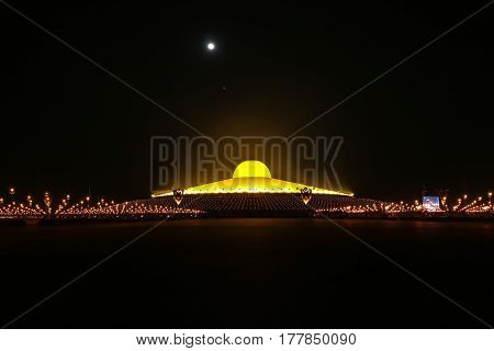 Candle Light To Pay Respect To Lord Buddha On Makabucha Day At Dhammakaya Temple, Thailand