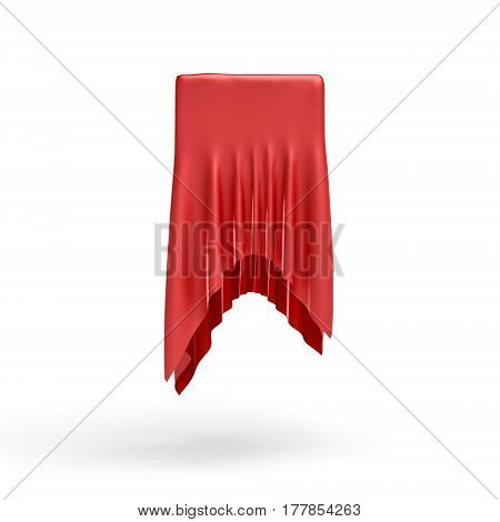 3d rendering of a piece of red satin clothes is hiding a box on the center isolated on white background. 3d modelling. Art object. Design element