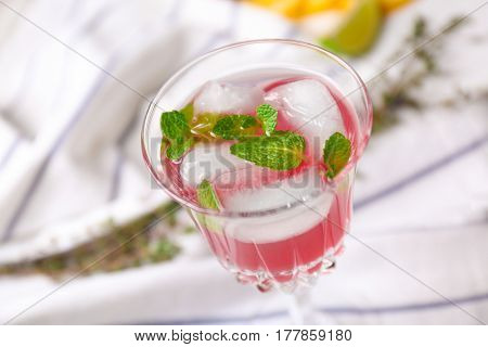 Glass of wine spritzer, closeup