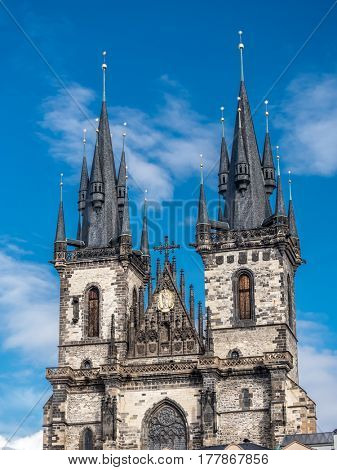 Historical Church of Our Lady Before Tyn located on the Old Town Square, Praque, Czech Republic