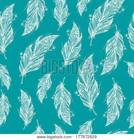 Native American Indian talisman. Vector hand drawn hipster feathers. Boho design, tattoo art.