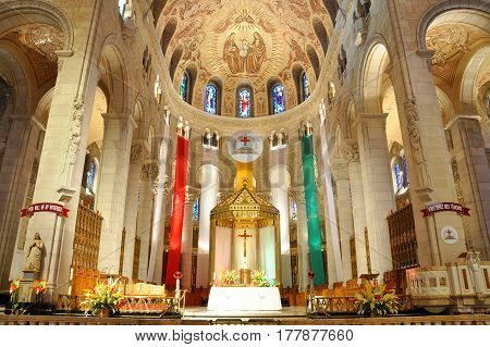 QUEBEC CITY, CANADA - SEP 11, 2011: Altar of Basilica of Sainte-Anne-de-Beaupre, Quebec City, Canada.