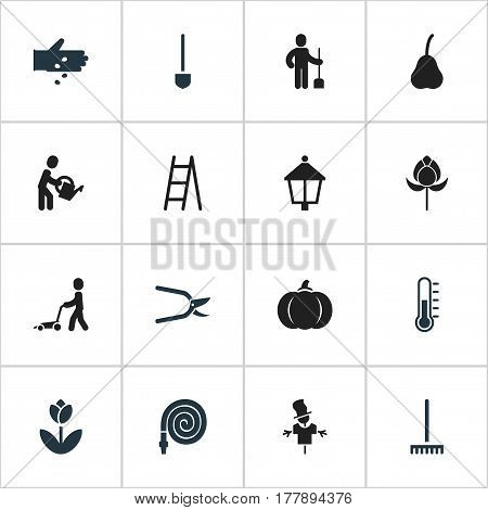 Set Of 16 Editable Plant Icons. Includes Symbols Such As Streetlight, Tulip, Spade And More. Can Be Used For Web, Mobile, UI And Infographic Design.