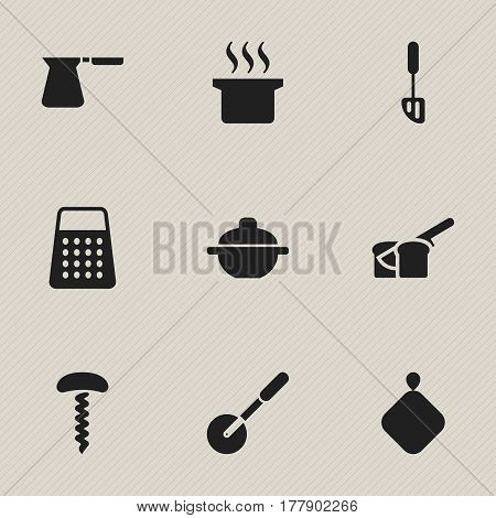 Set Of 9 Editable Cook Icons. Includes Symbols Such As Knife Roller, Saucepan, Wine Opener And More. Can Be Used For Web, Mobile, UI And Infographic Design.