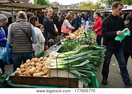 Verneuil sur Seine; France - october 16 2016 : fruit and vegetable at the market in automn